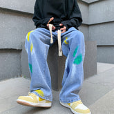 Men Jeans Graffiti Jeans Men Spring-Autumn Wide-Leg Pants